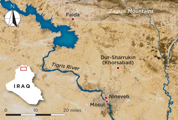 A map of the river and the mountains near Nineveh